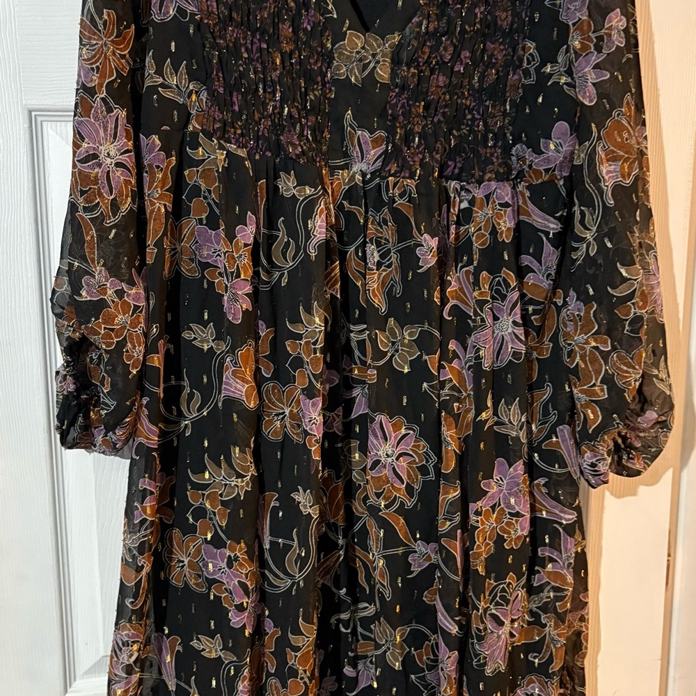 Floral Black and Purple Dress with gold glitter drops